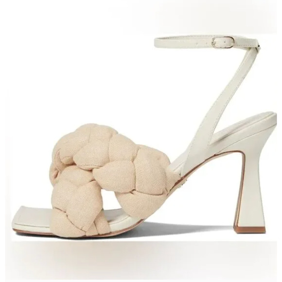 NWOT Sam Edelman Courtney Heeled Sandals 8.5 White Cream Braid Leather Square - Picture 3 of 11